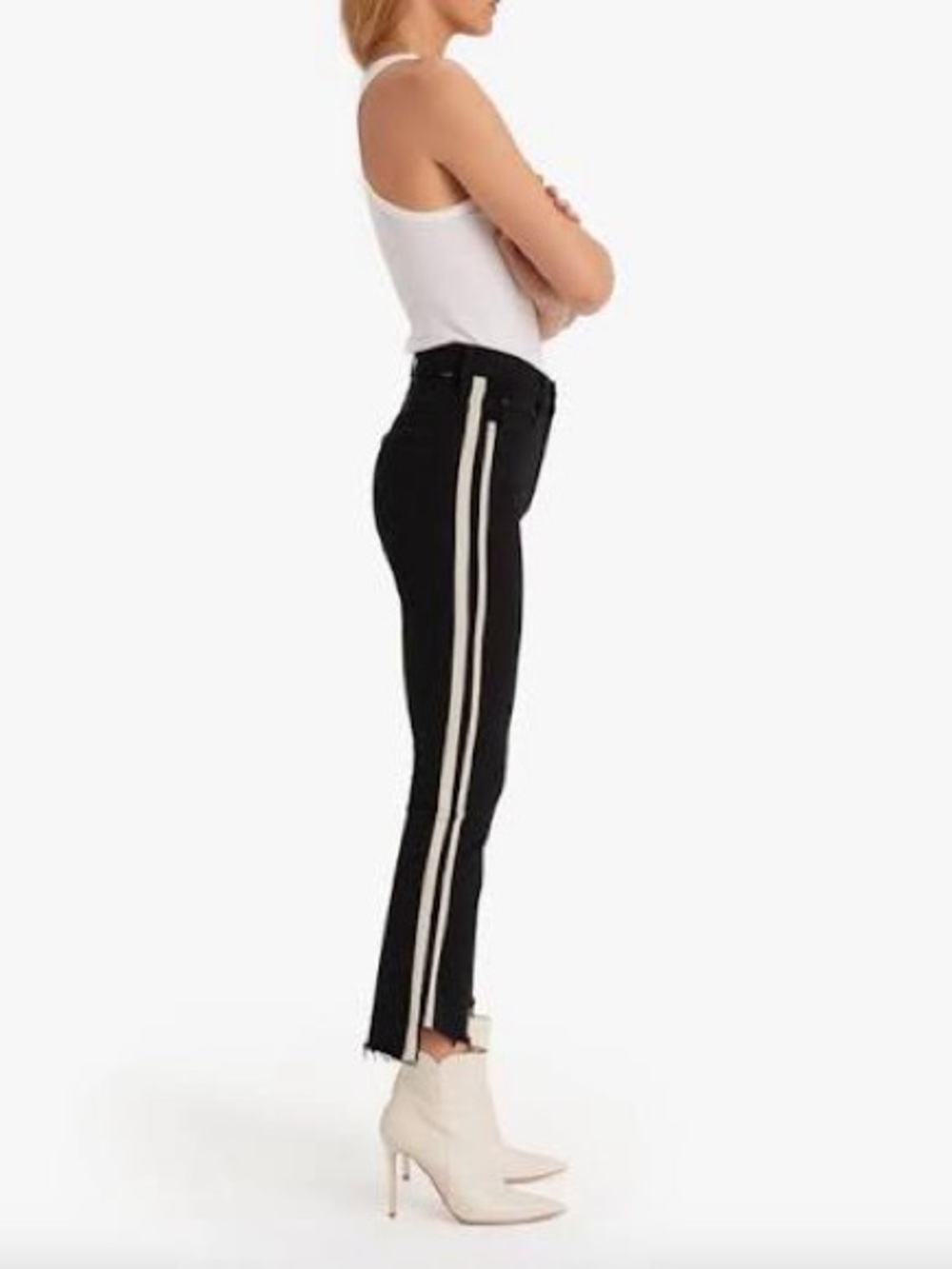 MOTHER Insider Crop Step Fray Guilty Racer Black with Cream Stripes Jeans 29